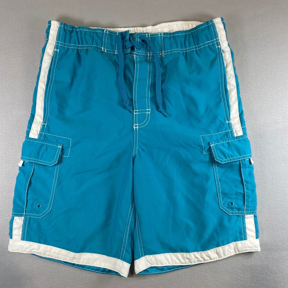 Joe Boxer Mens Teal Blue Cargo Swim Trunks Board Shorts Mesh Lined Size S 28-30